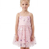 GIRLS SPARKLING SEQUIN STAR APPLIQUE TULLE DRESS - PINK