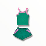 FLOWERS BY ZOE MICROFIBER STRIPE SHORT - GREEN/PINK