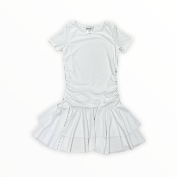 CHERYL KIDS S/S ROUCH SIDE DRESS - WHITE