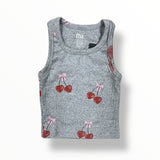 FLOWERS BY ZOE RIBBED TANK - HEATHER GREY/CHERRY BOW