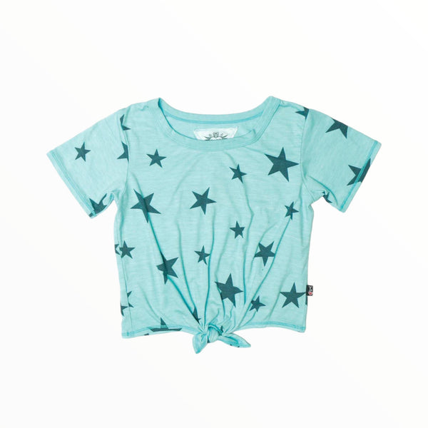 T2LOVE TIE FRONT T-SHIRT- BLUE CURACAO/STAR