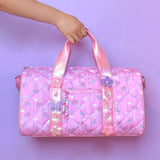 OMG OCCESSORIES QUILTED FLORAL BOW LARGE BARREL DUFFLE BAG