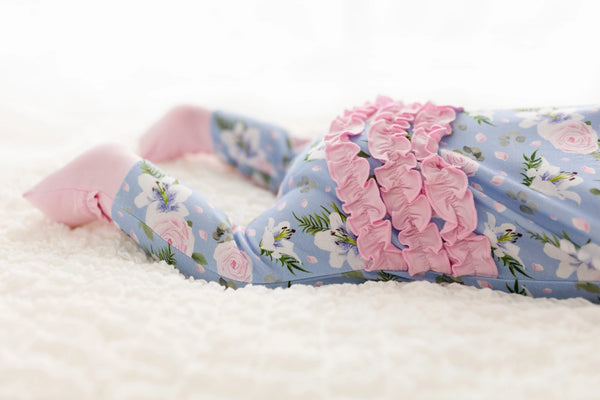 LAREE & CO BABMBOO RUFFLE CONVERTIBLE FOOTIE - LILLAN FLORAL