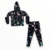 FLOWERS BY ZOE ZIP HOODIE - BLACK/ MULTI BLEACH