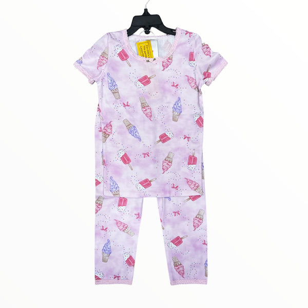 ESME GIRL S/S SLEEVE TOP & CROP LEGGING PAJAMA SET - ICE CREAM