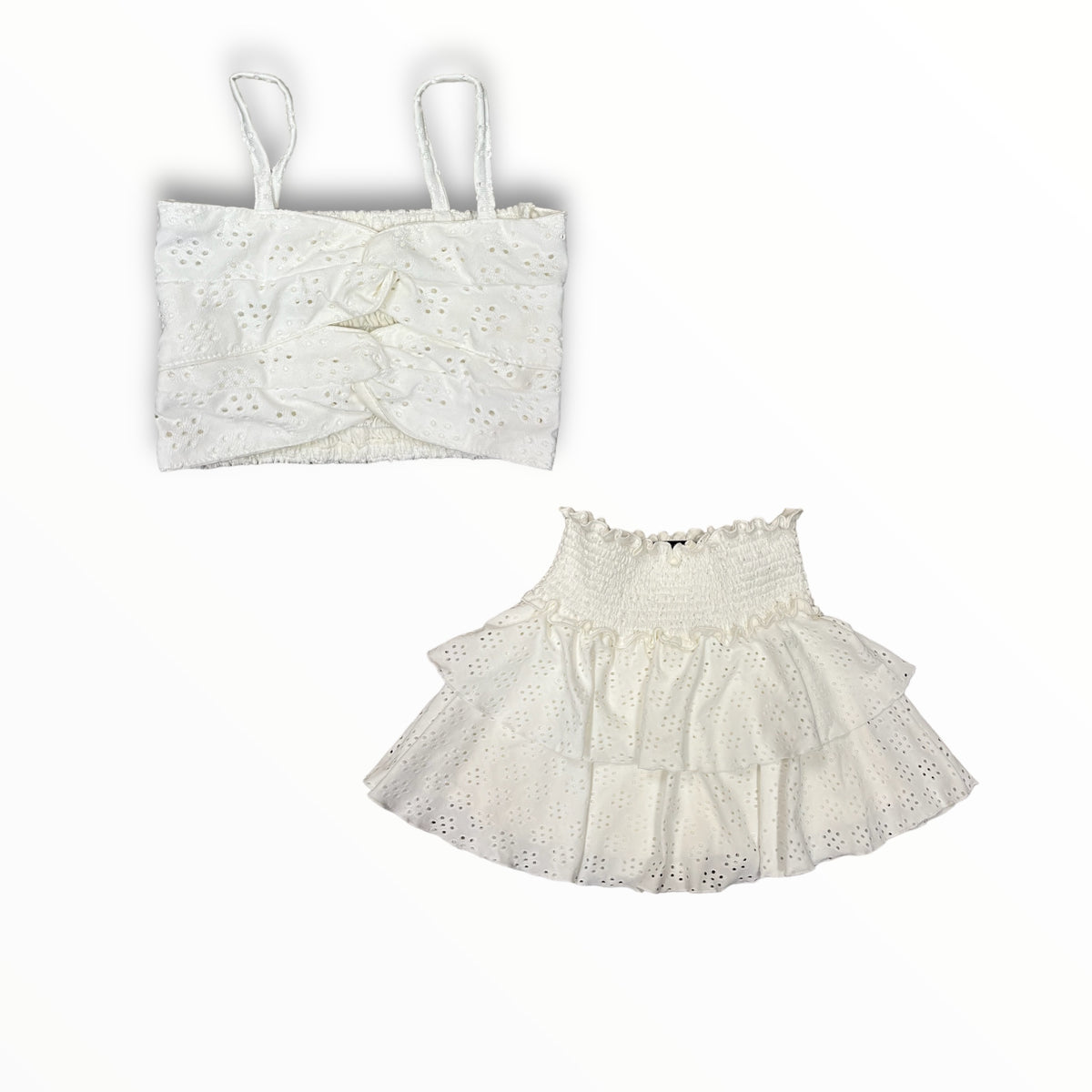 FLOWERS BY ZOE EYELET TIE FRONT CROP TOP AND SKIRT SET WHITE Meant 2 Be Kids