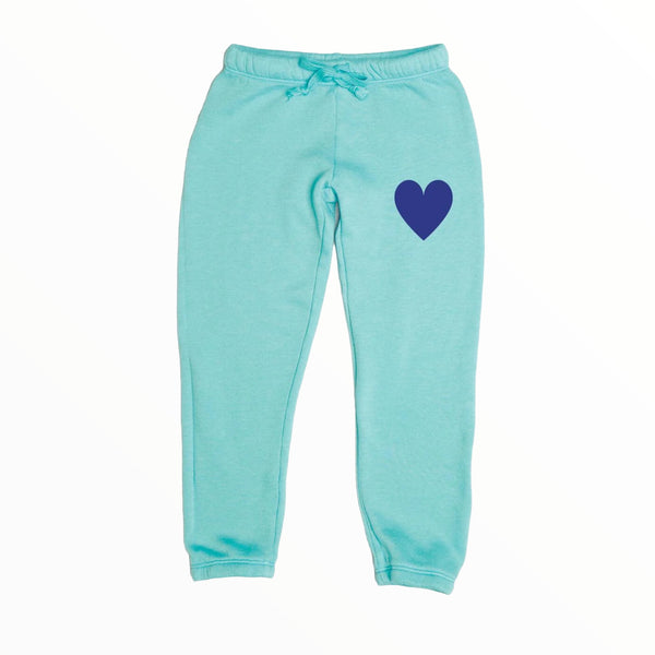 T2LOVE ATHLETIC ELSTIC WAIST/CUFF PANT- BLUE CURACAO/SMALL HEART