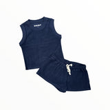KATIE J TWEEN TUCKER SOLID TERRY MUSCLE TANK AND SHORT SET - NAVY