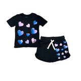 CALIFORNIAN VINTAGE T-SHIRT/GYM SHORT - BLACK/HEARTS