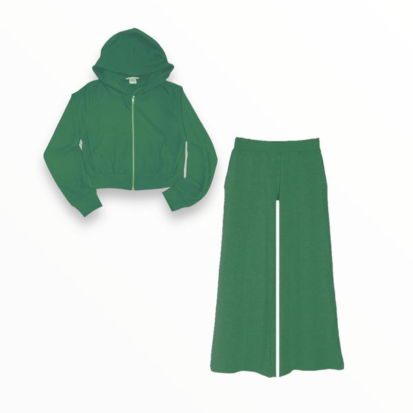 TWEENSTYLE HACCI ZIP HOODIE AND WIDE LEG SWEATS SET - KELLY GREEN