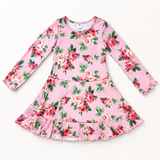 SOCIAL BUTTERFLY L/S BABYDOLL DRESS - TEA ROSE