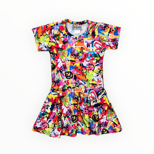 DORI CREATIONS S/S TWIRL DRESS - WALL GRAFFITI