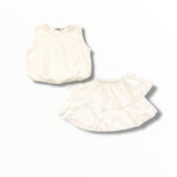 T2LOVE GAUZE EMBROIDERED BUBBLE TOP AND SKIRT SET - WHITE