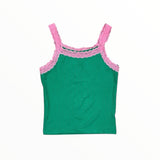 FLOWERS BY ZOE LACE TRIM TANK TOP -  GREEN/PINK