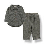 COZII L/S BUTTON DOWN AND JOGGER SET - RIBBED CHAROCAL