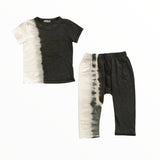 COZII S/S TEE AND HARUM PANT SET - BLACK/WHITE SPLIT TIE DYE