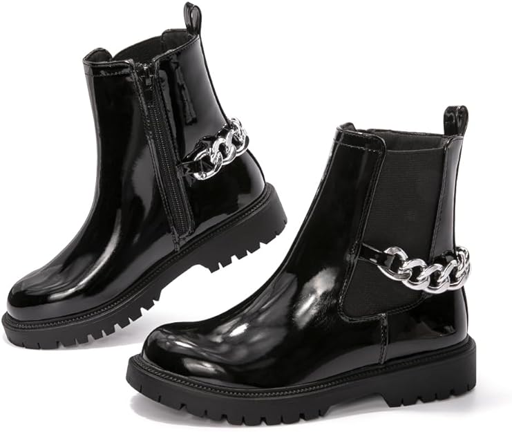 M2B BLACK PLEATHER BOOTS WITH CHAIN