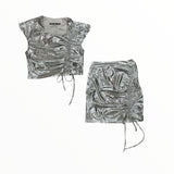 KATIE J TWEEN MADDOX SKIRT - SILVER LIQUID SHIMMER