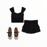 KATIE J TWEEN BIANCA TIERED RUFFLE SKIRT - BLACK