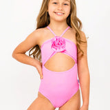 LIMEAPPLE ELIANA ROSETTE HALTER ONE PIECE SWIMSUIT - PINK