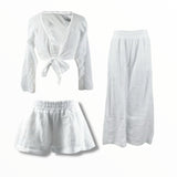FLOWERS BY ZOE GAUZE WIDE LEG PANT - WHITE