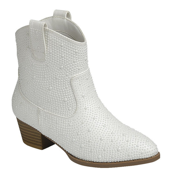 M2B SHORT CRYSTAL BOOTS - WHITE