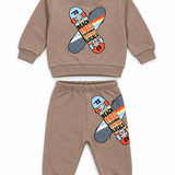CALIFORNIAN VINTAGE BABY BOY PULLOVER AND JOGGER SET - CARAMEL/SKATE