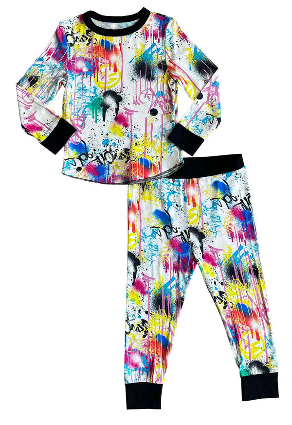 ROWDY SPROUT LONG SLEEVE BAMBOO PAJAMA SET - GRAFFITI