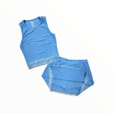 FLOWERS BY ZOE RIBBED LACE TRIM TANK AND SKORT SET - BLUE