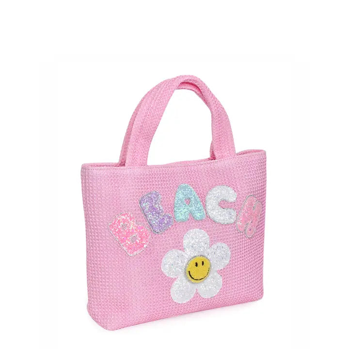 OMG ACCESSORIES BEACH DAISY STRAW TOTE BAG - PINK
