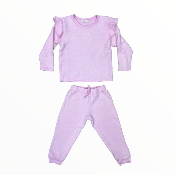 COZII RUFFLE SLEEVE REVERED PULLOVER AND JOGGER SET - BLUSH PINK