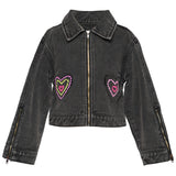 HANNAH BANANA DENIM JACKET WITH HEART HOTFIX - BLACK