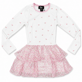 FLOWERS BY ZOE LONG SLEEVE DRESS - CREAM/PINK FLORAL