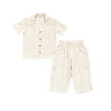 COZII S/S BUTTON DOWN AND PANT SET - STONE WASHED LINEN STRIPE