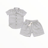 COZII S/S BUTTON DOWN AND SHORT SET - CRINKLE TRIPE