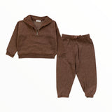 COZII QUARTER ZIP PULLOVER AND JOGGER SET - CHOCOLATE