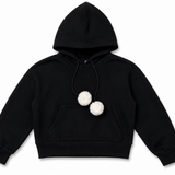 FLOWERS BY ZOE PULLOVER HOODIE WITH POM POM - BLACK/BEIGE