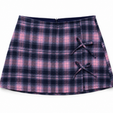 FLOWERS BY ZOE SIDE BOW SKORT - PINK/BLUE PLAID