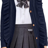 M2B RUFFLE CARDIGAN SWEATER - NAVY