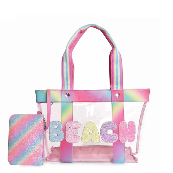 OMG ACCESSORIES BEACH LEAR TOTE BAG - WRISTLET INCLUDED