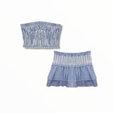 KATE J. TWEEN BEA PRINTED SMOCKED TUBE TOP AND DOMINIQUE SMOCKED WAIST RUFFLE SKORT