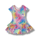 SOCIAL BUTTERFLY S/S RUFFLE DRESS - GLITTER BUTTERFLIES