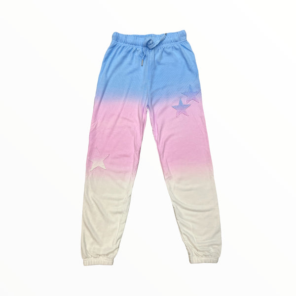 FLOWERS BY ZOE STAR PATCH SWEATPANT - BLUE/PINK/WHITE OMBRE