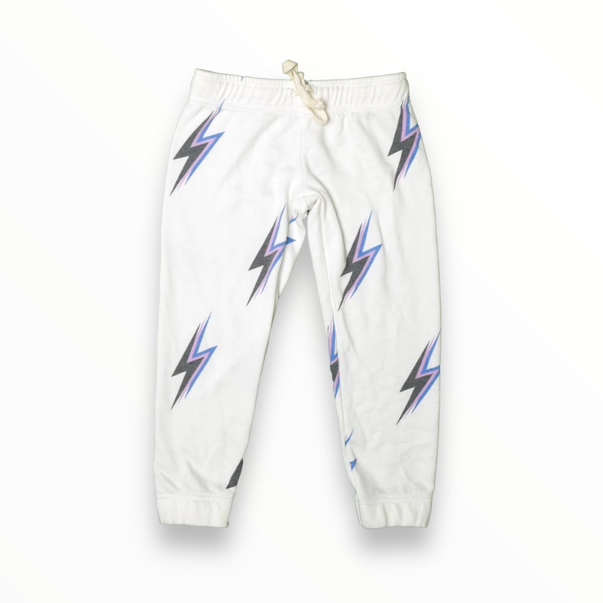 T2LOVE ATHLETIC ELSTIC WAIST/CUFF PANT - WHITE/LIGHTNING BOLTS