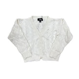 FLOWERS BY ZOE CABLE CARDIGAN WITH LACE BOW - OFF WHITE