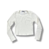 T2LOVE L/S THERMAL CREW TOP W/THUMBHOLE - OFF WHITE (CROP)