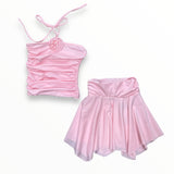FLOWERS BY ZOE HANKERCHIEF SKIRT SET WITH ROSE - PINK