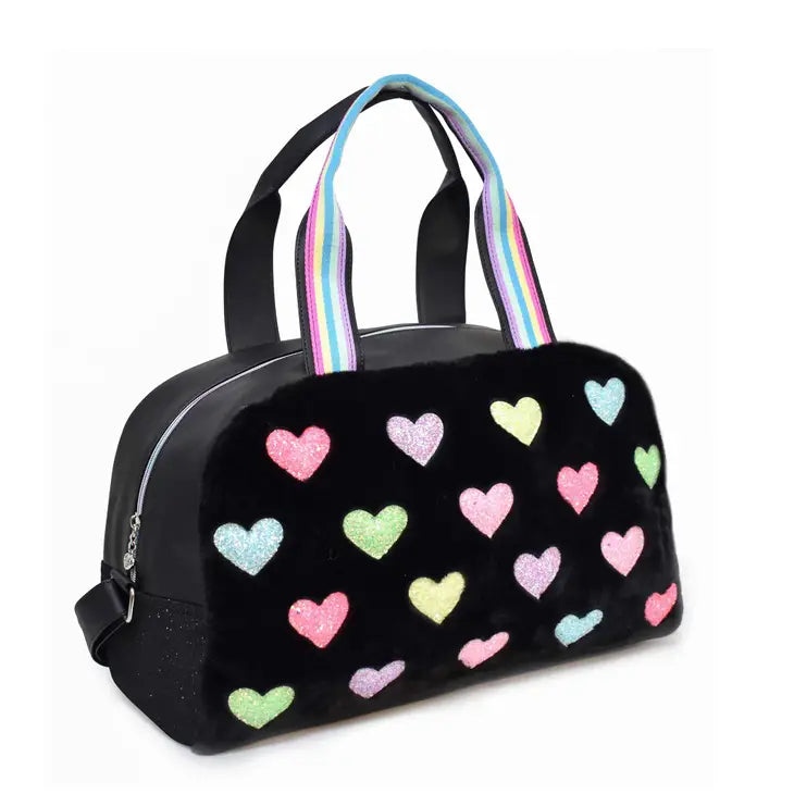 OMG OCCESSORIES PLUSH HEART PATCHED MEDIUM DUFFLE BAG