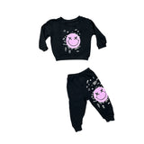 CALIFORNIAN VINTAGE GIRL CREW AND JOGGER SET - CHARCOAL/ HAPPY FACE