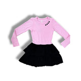 FLOWERS BY ZOE LONG SLEEVE EMBROIDERED DRESS- BLACK/PINK